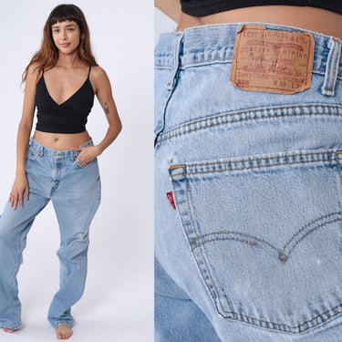 Vintage Levis 505 Jeans 90s 505s Straight Leg Jeans Distressed High Waisted Rise Relaxed Boyfriend Retro Denim Pants 1990s Large 38 x 36 