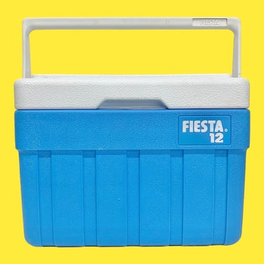 Vintage Fiesta 12 Cooler Retro 1980s Contemporary + Blue and White + Top Handle + Beach/Pool/Sports + Food and Drink + Outdoor Storage 