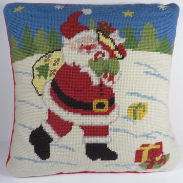 Vintage Christmas Needlepoint Pillow - Vintage Christmas Pillow 