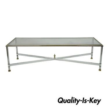 French Neoclassical Maison Jansen Style Steel & Brass Rectangular Coffee Table