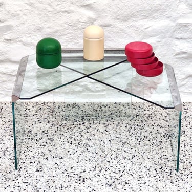 Nesting Tempered Glass and Steel End Tables by Pierangelo Gallotti for Gallotti & Radice | Italian Postmodern | 1970s 