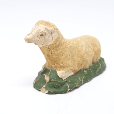 Antique German Sheep, Composition with Hand Painted Face,  for Putz or Christmas Nativity Creche, Vintage Lamb marked GERMANY 
