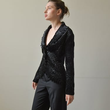 7022t / textured velvet scallop hem blouse jacket 