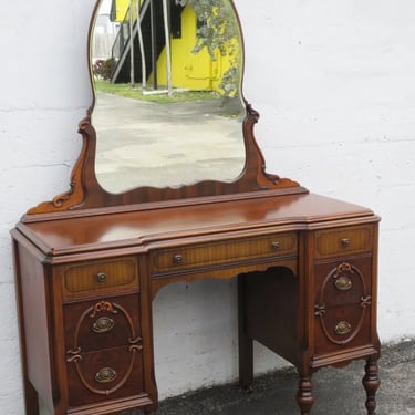 Early 1900s Carved Vanity Makeup Table Desk with Mirror 5286