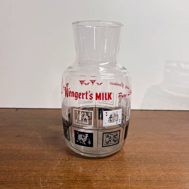 Vintage Wengert's Milk Pennsylvania Dutch Amish Print Carafe Juice Pitcher MCM 
