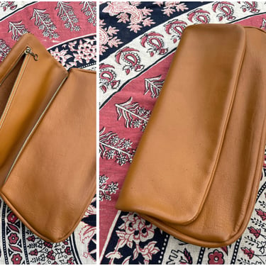 Vintage 1970’s Margolin caramel leather clutch | ‘70s designer handbag, vintage tan purse 