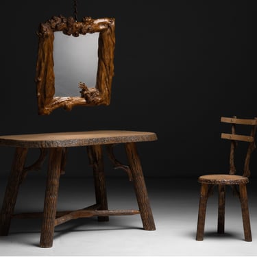 Primitive Burl Wood Mirror / Atypical Desk & Chair