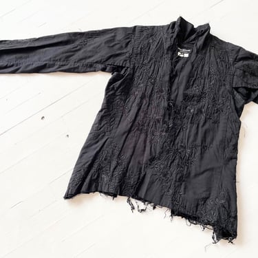 1990s Junya Watanabe Comme des Garçons Black Embroidered Raw Edge Jacket 