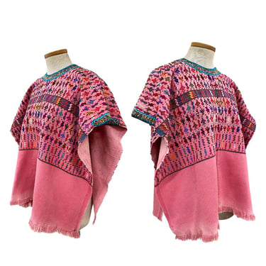 Vtg 70s Boho Bohemian Bubble Gum PinkHeavily Embroidered Traditional Huipil 