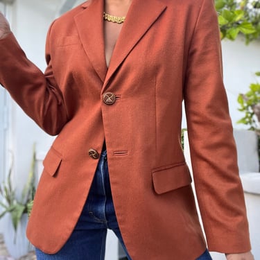 vintage cashmere wool blend leather button blazer 