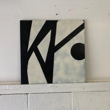 Mid Century Vintage Signed Abstract Black on White Painting 