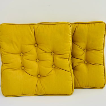 Vintage 1960s MID Century Modern Yellow Harvest Gold Square Tufted Button Sofa Throw Pillows 15" 