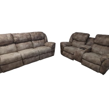 Tan Microsuede Power Recliner Couch and Loveseat Set With USB Ports and Cupholders