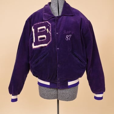 Royal Purple Corduroy 1987 Colonels Varsity Jacket By DeLong Sportswear, M
