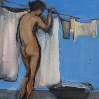 Fine Art Print of Original Painting-Giclee-Archival Print-Nude Female-Angela Ooghe-Laundry-Cloisonne-Figure Study-Reproduction Print 
