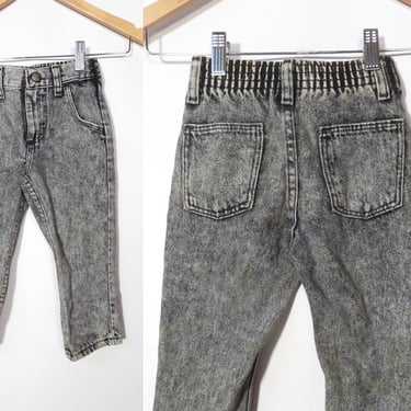 Vintage 80s Kids Gray Acid Wash Cotton Denim Jeans Size 3T 