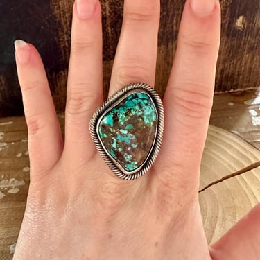 TWISTED UP Chimney Butte Sterling Silver & Turquoise Ring | Native American Navajo Handmade Jewelry | Southwestern | Size 6 1/4 