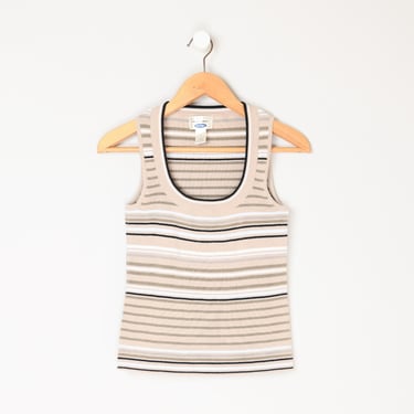 Vintage y2k Beige Striped Knit Top - 2000s clothing, neutral, stripes, tank - Women's S 