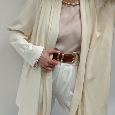 Vintage Cream Raw Silk Open Drape Coat