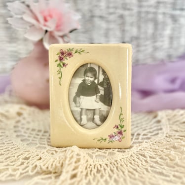 Ceramic Floral Frame, Roses, Small Photo Frame, Victorian Shabby Chic, Vintage Date 1981 