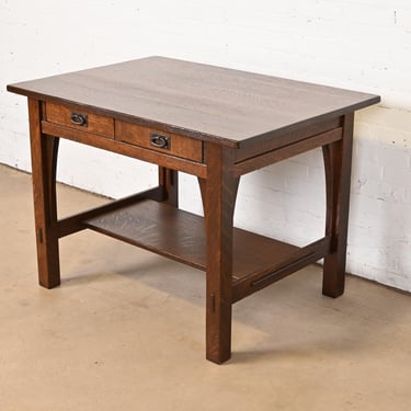 Gustav Stickley Mission Oak Arts & Crafts Writing Desk or Library Table, Newly Refinished