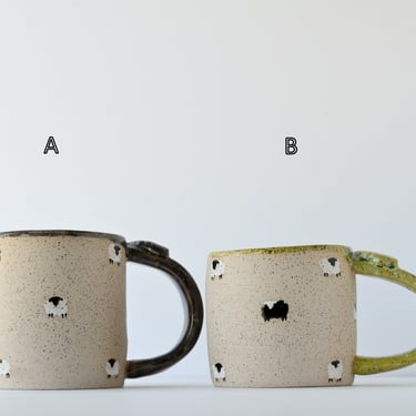 Sheep Mug with Two Black Sheep - Handmade Ceramic Mug 