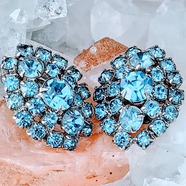 Retro Rhinestone Clip-on Earrings~Bright Blue Rhinestones! 
