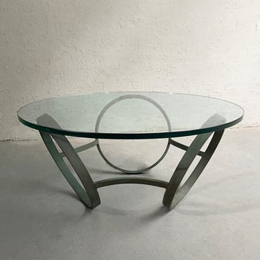 Post Modern Circular Glass And Bronze Coffee Table