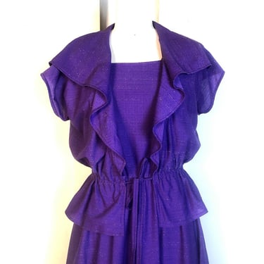Fabulous 1970s Vintage Purple Sparkle Disco Dress with Ruffle Jacket 