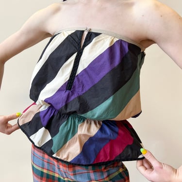 70’s Gucci Rainbow Diagonal Striped Strapless Shirred Peplum Tube Top