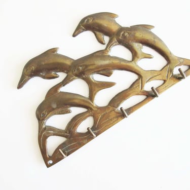 Vintage Brass Necklace Organizer - Gold Brass Jumping Dolphin Jewelry Holder - Beach House Decor - Brass Key Ring Holder - Housewarming Gift 