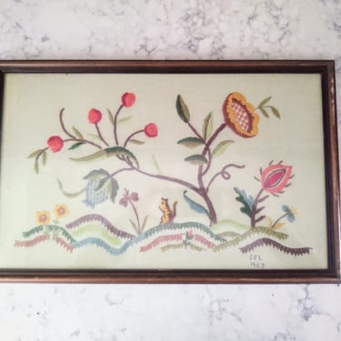 12 x 19 Vintage 1967 Framed Needlepoint Art 