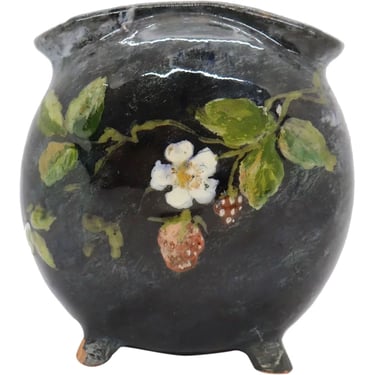 1880's Antique French Haviland & Co. Auteuil Workshop Barbotine Pottery Strawberry Vase 