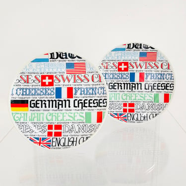 Vintage Modern Porcelain China Typography Fonts Cheese Plates Flags German Danish Italian English 