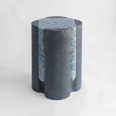 Bespoke Black Lava Stone & Blue Calcite Graphic Modern Stool/Sidetable