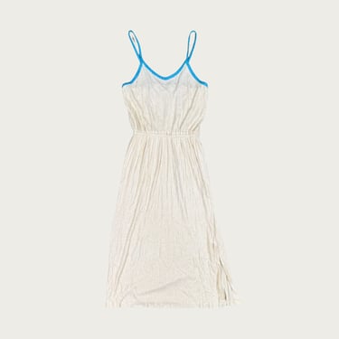 (S) 70s Cream/Blue Terry Midi Dress