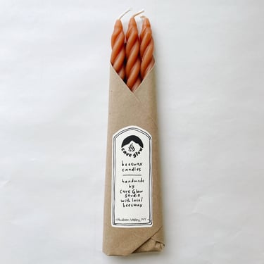 Burnt Orange Spiral Beeswax Candles by Cave Glow