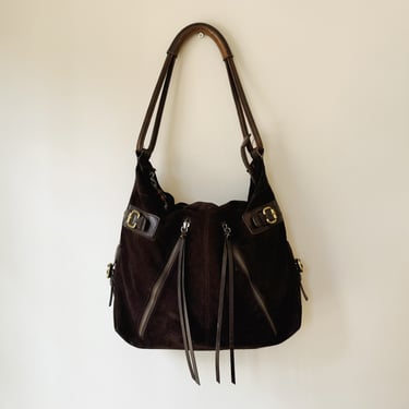 Mocha Suede Slouchy Shoulder Bag