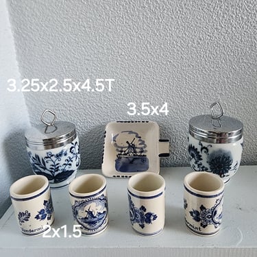 7 Piece Blue and White ceramic porcelain Delft Egg Cup Jars, Liqueur Glaases, Ashtray Tea dish 