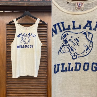 Vintage 1940’s “Bulldog” Athletic Jersey Tank Top Shirt with Flock Print, 40’s Jersey, Vintage Flock, 40’s Athletic Top, Vintage Clothing 