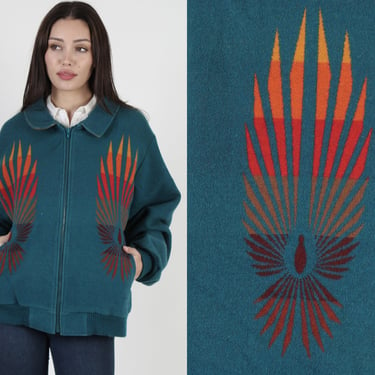 Pendleton Phoenix Bird Jacket / Beaver State Mens Coat / Southwestern Bright Color Bomber Coat / Wool Bomber Native American Winter Jacket 
