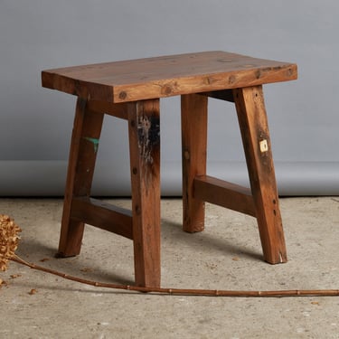 Small Sturdy Teak Stool with Splayed Leg and Rectangular Top