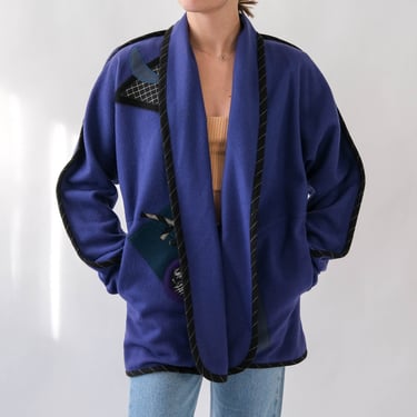 Vintage 80s BEPPA Deep Violet Wool Jacket w/ Geometric Applique Design | Made in USA | 100% Wool | 1980s Folk Art Designer Bohemian Jacket 