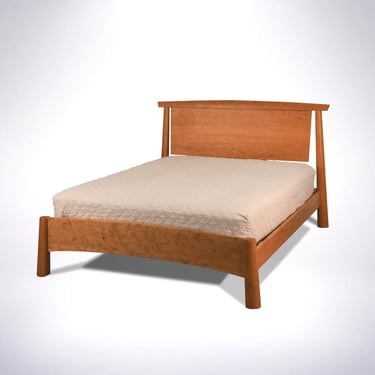 Sunrise Platform Bed | Solid Wood Modern Bed Frame | Bed Frame with Wood Headboard | Platform Bed in Cherry | Queen Bed & Other Bed Sizes 