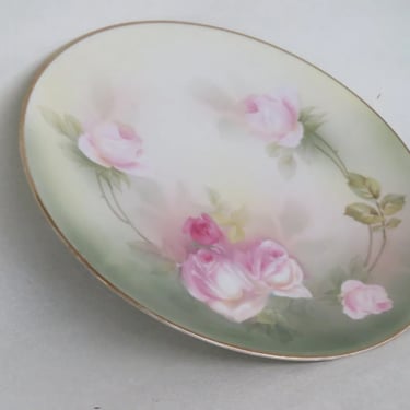 RS Germany Porcelain Pink Roses Floral Green Decorative Plate 3182B