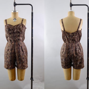 Vintage 50s Hawaiian Swimsuit – Made in Hawaii for B. Altman & Co. - Size Medium  - Smocked Nylon Playsuit Romper 