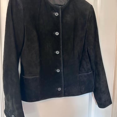 The Talbots vintage black suede leather button up crop jacket 