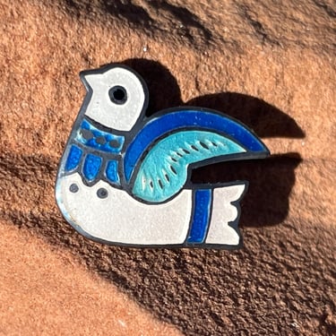 Fuentes ~ Vintage Mexican Sterling Silver with White and Blue Enamel Peace Joy Love Dove Pin / Brooch 