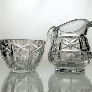 Sugar and Creamer Set with Tray | Vintage Dining Table Set | Mid Century Crystal Design 