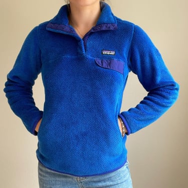 Womens Patagonia Inigo Blue Fleece Button Snap Hiking Pullover Jacket Sz S 